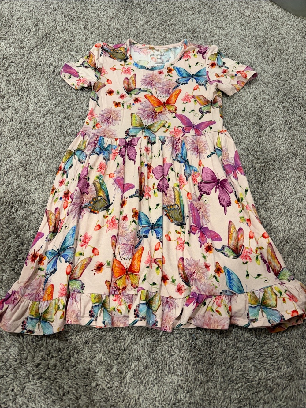 VGUC Posh Peanut Watercolor Butterfly Shirt Sleeve Ruffled Twirl Dress 5t/6t - Picture 2 of 6